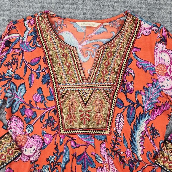Soft Surroundings Top Womens XS Floral Sequin Embroidered 3/4 Sleeve Boho Tunic - Picture 10 of 16